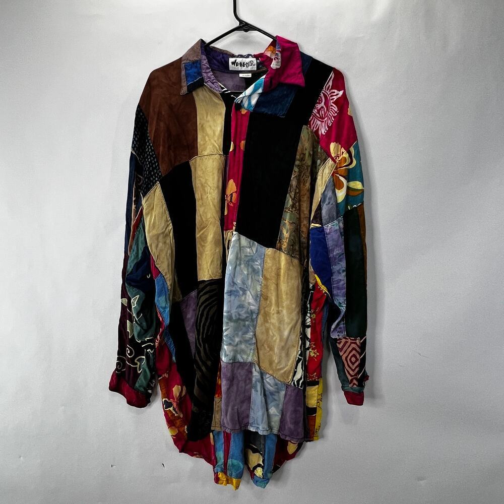 Vintage 80's Patchwork Webebop Plus Size 1X Oversized Top Blouse